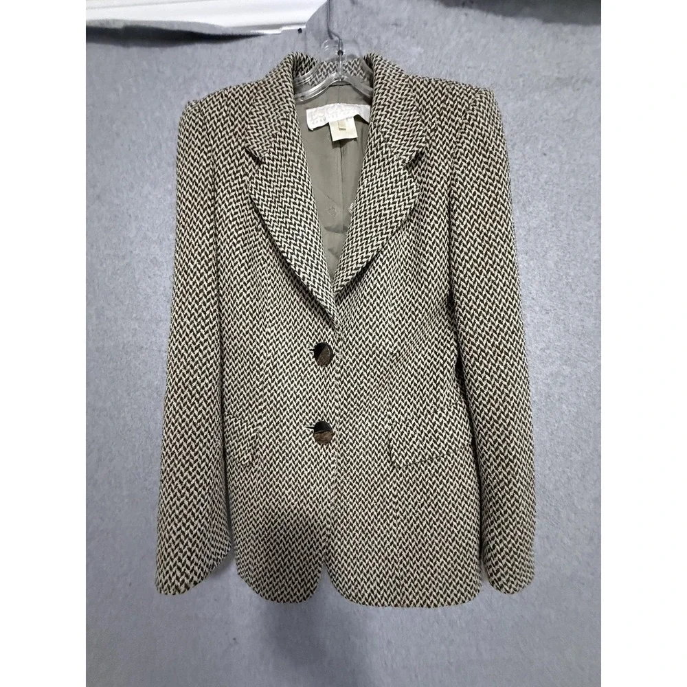 Vtg Escada Margaretha‎ Ley Blazer Womens 38 Brown Herringbone Wool Tweed 80s